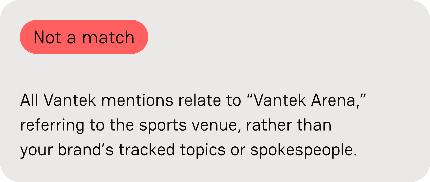 Not a match. All Vantek mentions relate to Vantek Arena, the sports venue, rather than your brand’s tracked topics or spokespeople.