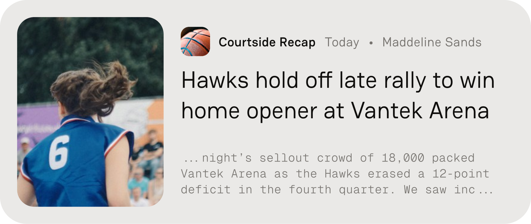 Courtside Recap: “Hawks hold off late rally to win home opener at Vantek Arena.”